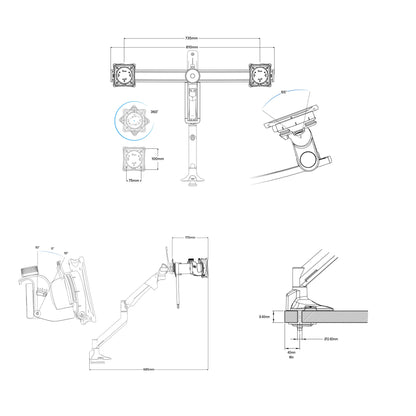 Levo Monitor Arm, Dual Screens, Quick Release, Black - Metalicon