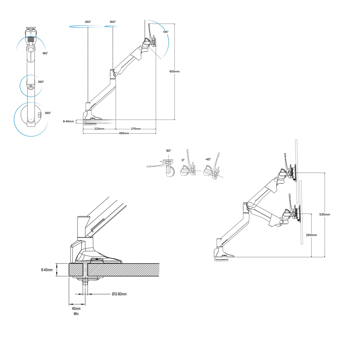 Levo Gas Lift Monitor Arm, Single Screen