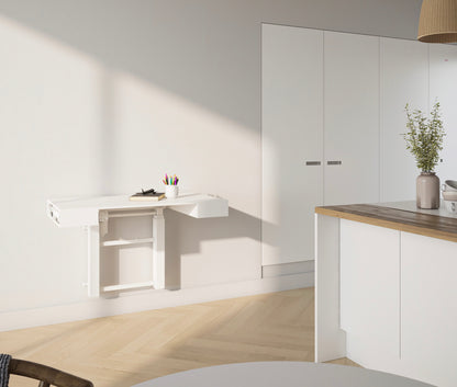 Folding wall desk in bedroom — ConSet WALL Fold folded flat against wall